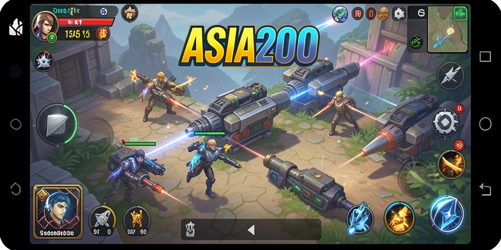 Tampilan gameplay ASIA200 dengan pertarungan strategis yang menarik.