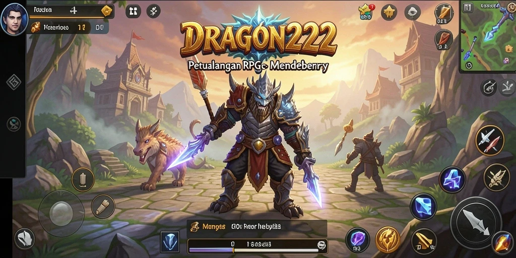Screenshot gameplay menampilkan pertempuran epik di dunia <strong>DRAGON222</strong>.
