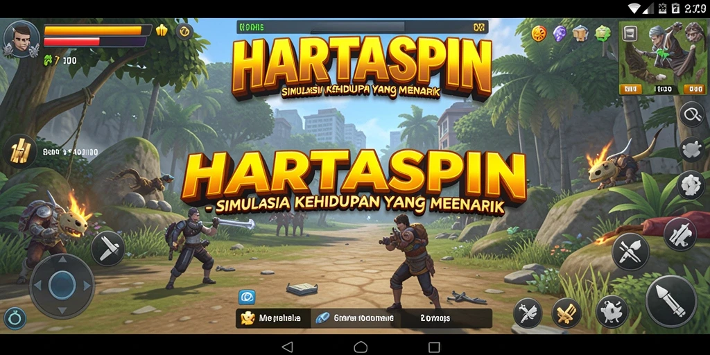 Tampilan gameplay HARTASPIN yang menunjukkan interaksi karakter dalam simulasi.