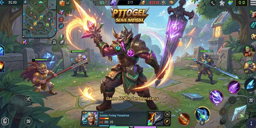 Screenshot gameplay seru dari PTTOGEL, menunjukkan karakter bertarung di arena.