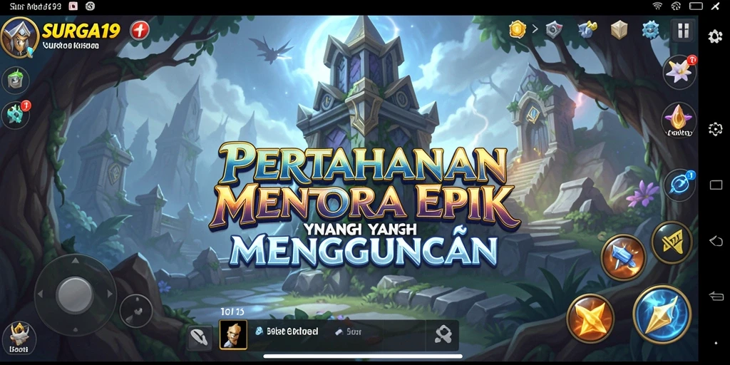 Screenshot SURGA19 menampilkan suasana pertempuran Tower Defense yang seru.