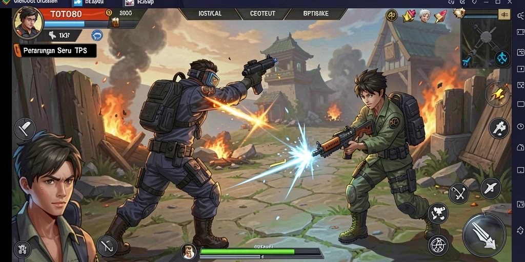 Screenshot TOTO80 menunjukkan aksi mendebarkan dalam gameplay TPS.