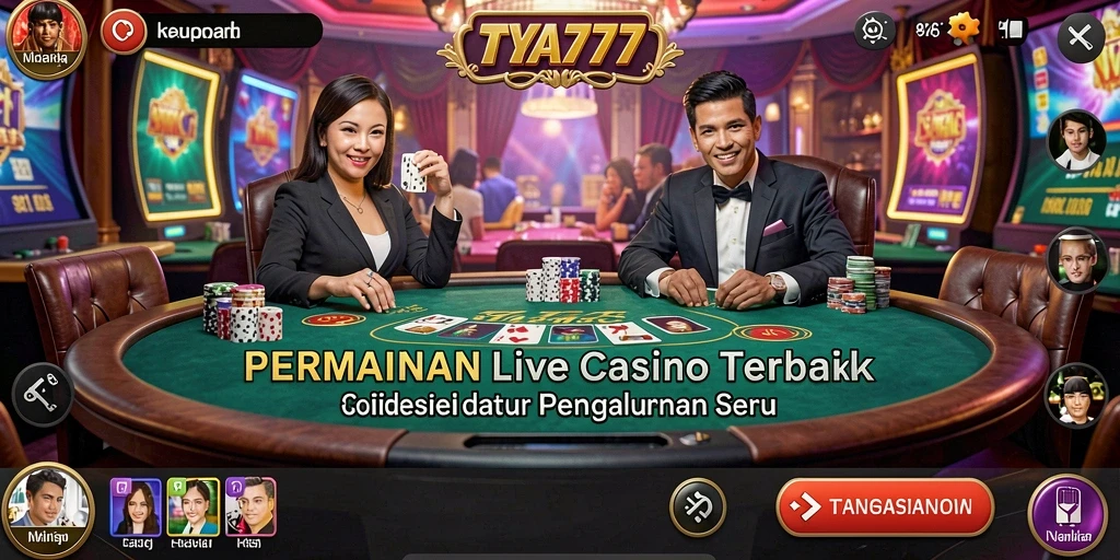 Screenshot gameplay TYA777 menampilkan dealer profesional dan meja permainan Live Casino.